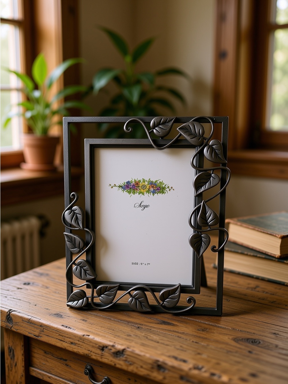 Vintage Ornate Pewter 5x7 Photo Picture Frame Art Nouveau Climbing Vine Leaves